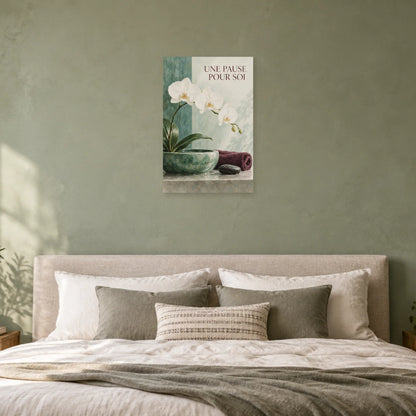 Affiche Orchidée au spa - Une pause pour soi dans une chambre - Art Virtuoso