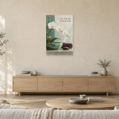 Affiche Orchidée au spa - Une pause pour soi dans un salon - Art Virtuoso