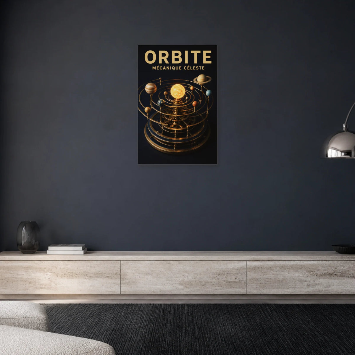 Affiche Orbite – Mécanique Céleste dans un salon - Art Virtuoso