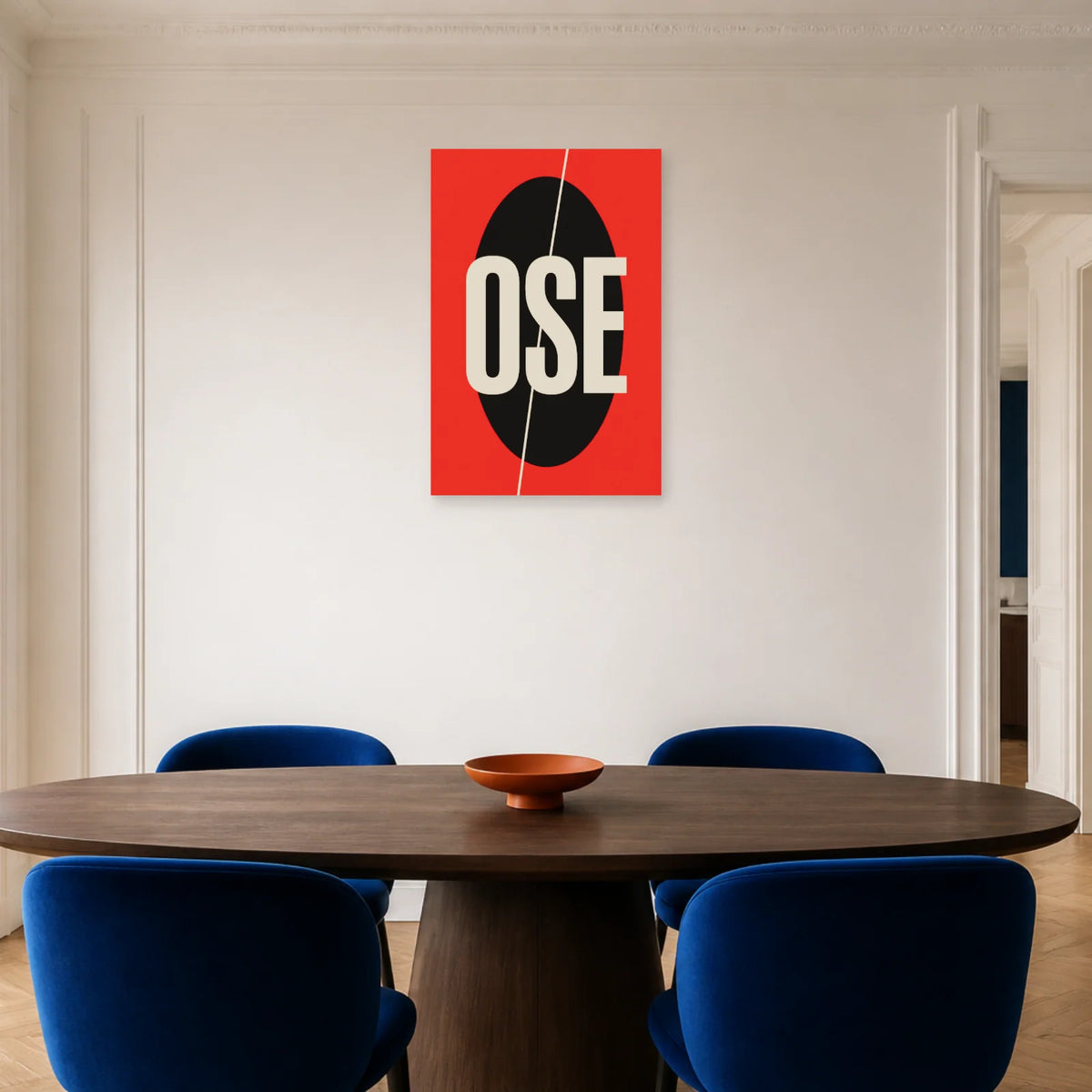 Affiche Ose – Audace minimaliste dans une salle à manger - Art Virtuoso
