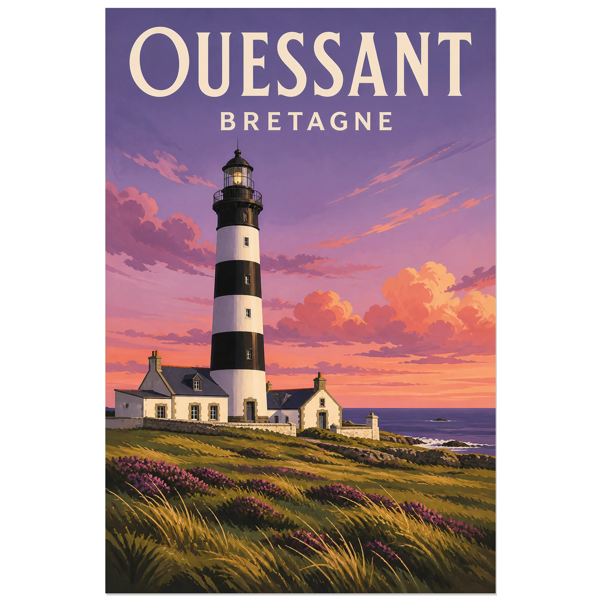 Phare du Créac'h et lande d'Ouessant, affiche 30 × 45 cm