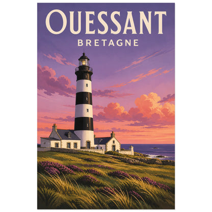 Phare d'Ouessant dominant l'horizon marin, affiche 60 × 90 cm