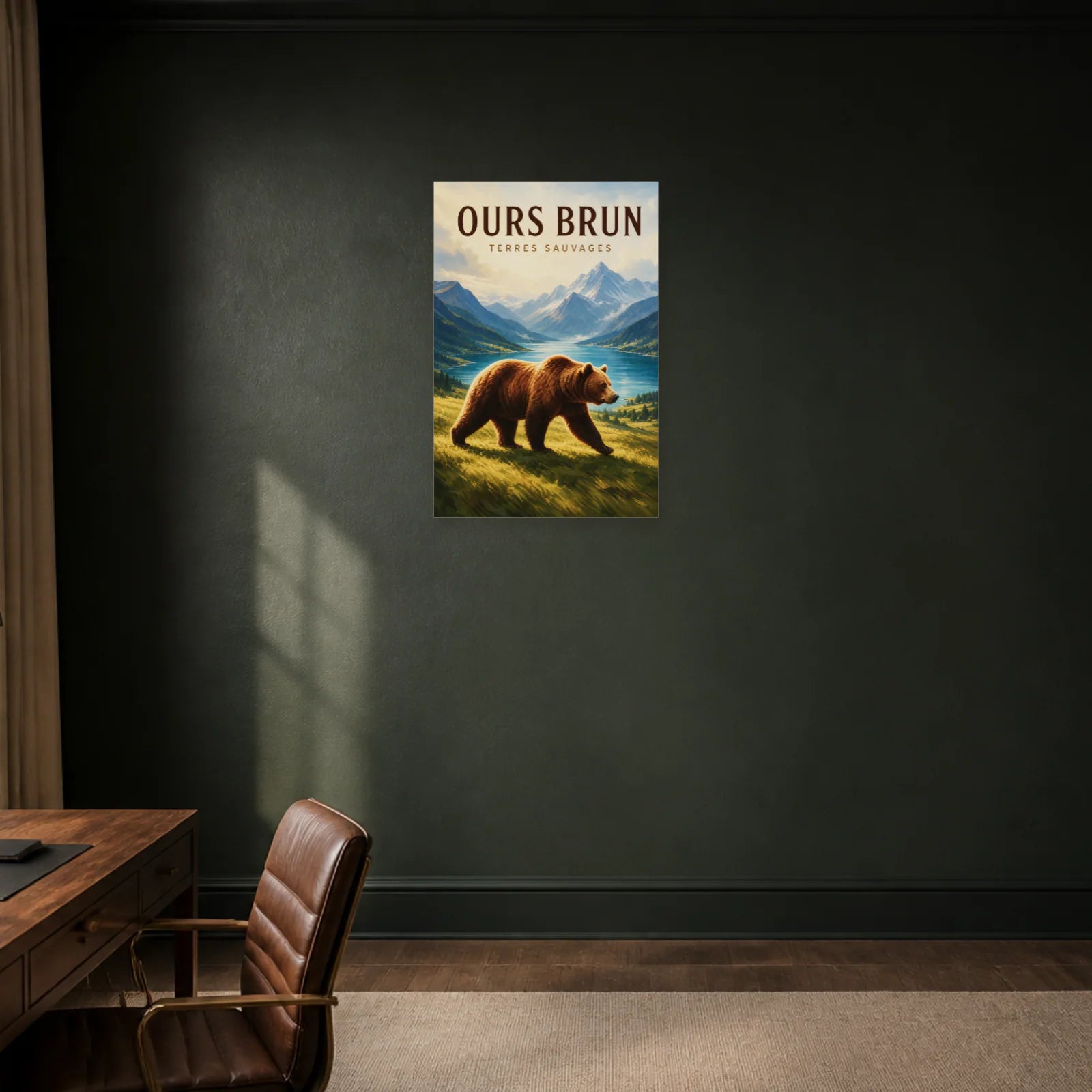 Affiche Ours Brun – Terres Sauvages dans un bureau - Art Virtuoso