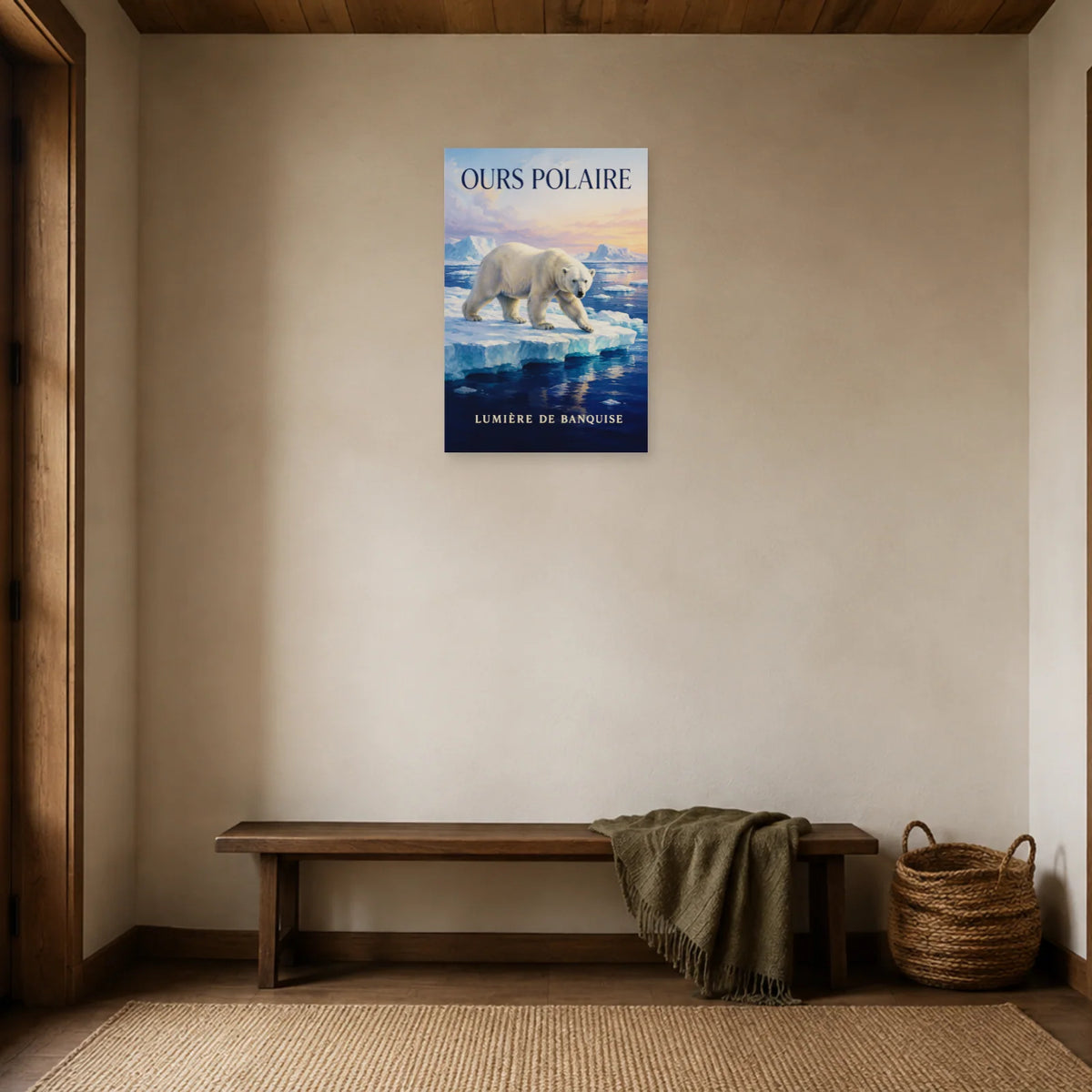 Affiche Ours polaire, lumière de banquise dans une entrée ou un couloir - Art Virtuoso