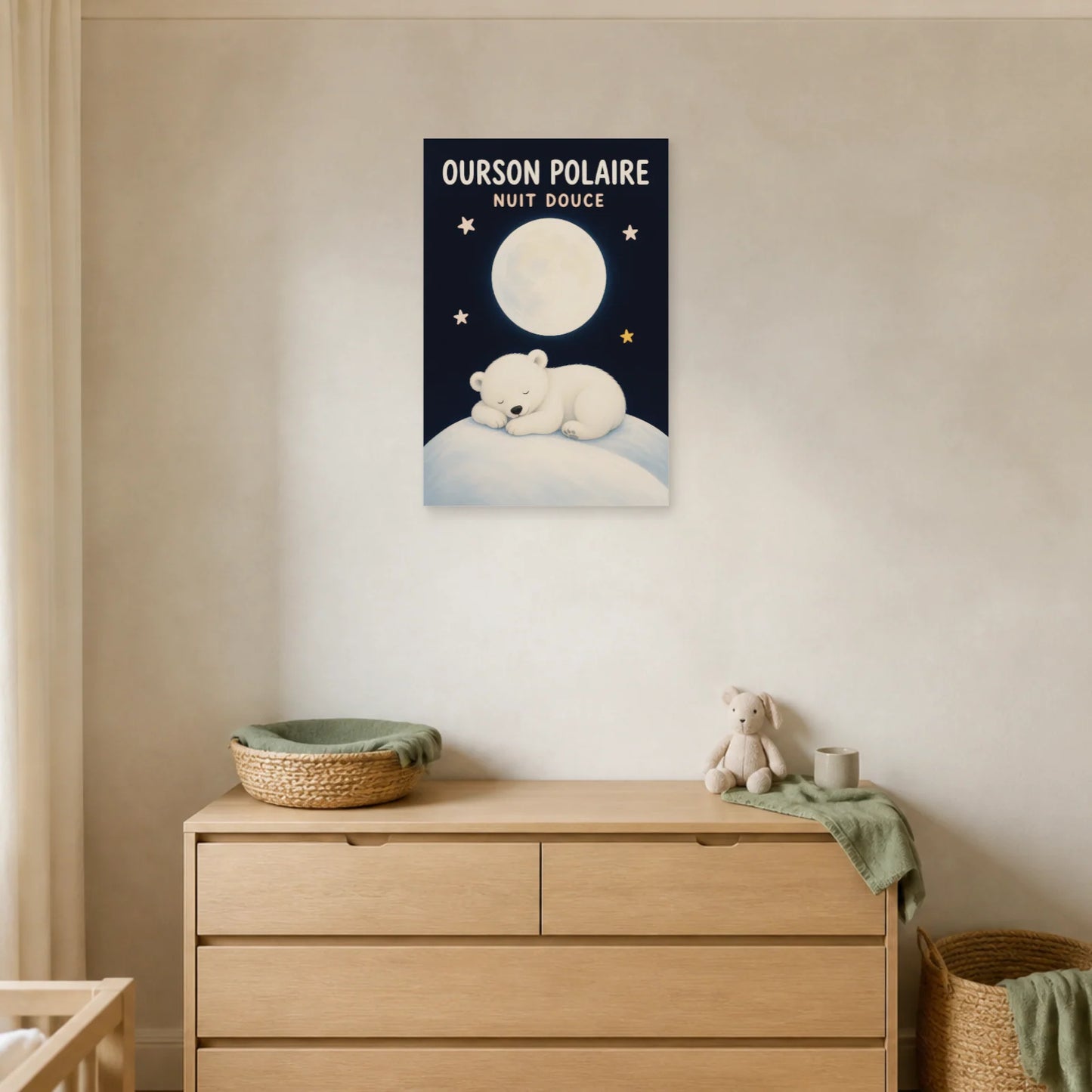 Affiche Ourson Polaire – Nuit Douce dans un salon - Art Virtuoso