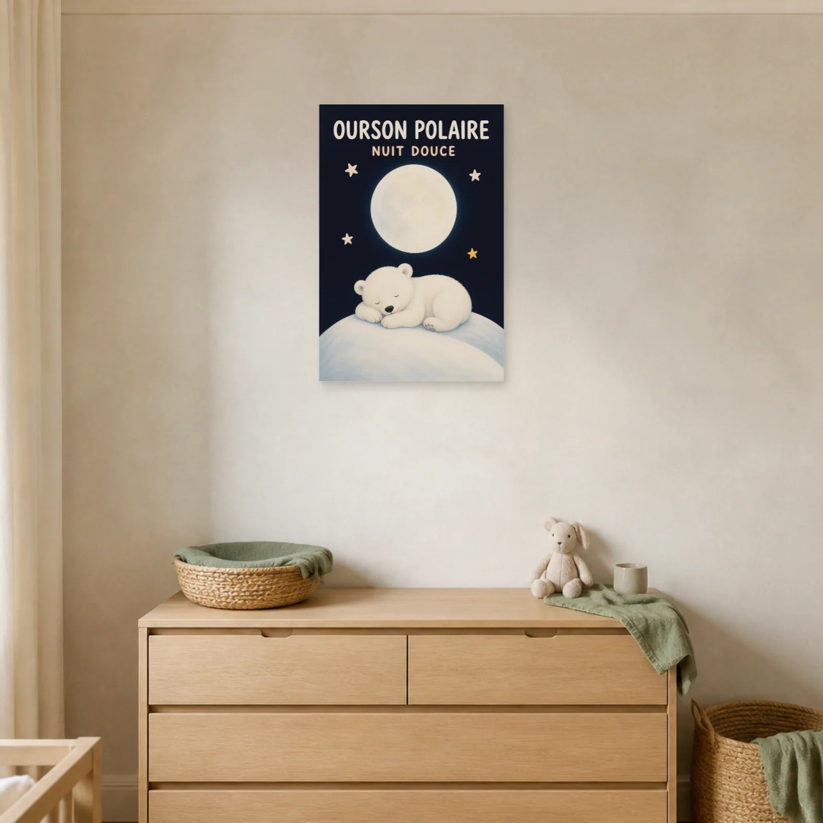 Affiche Ourson Polaire – Nuit Douce dans un salon - Art Virtuoso