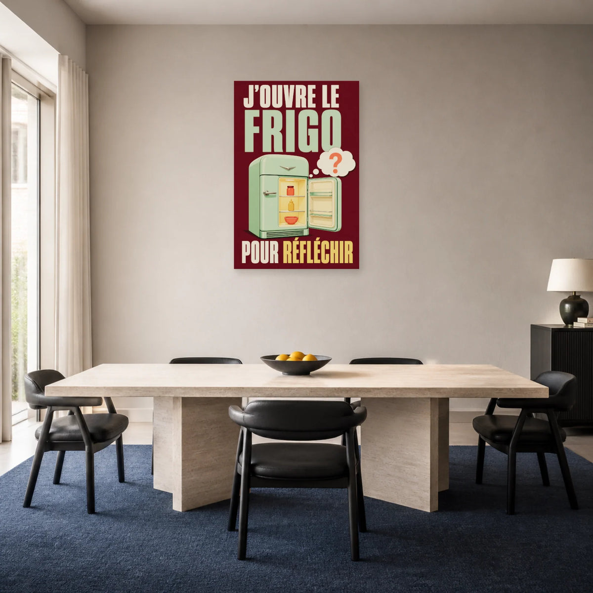 Affiche J’ouvre le frigo pour réfléchir dans une salle à manger - Art Virtuoso