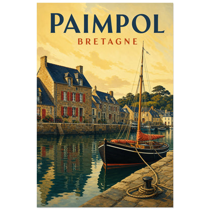 Maisons de pierre et mât du voilier à Paimpol, affiche 60 × 90 cm
