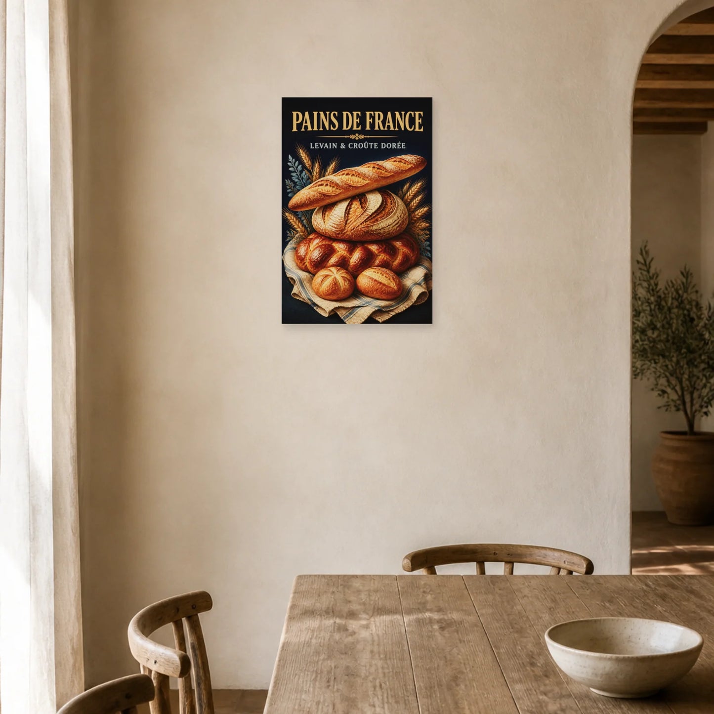 Affiche Pains de France – Levain & Croûte Dorée dans une salle à manger - Art Virtuoso
