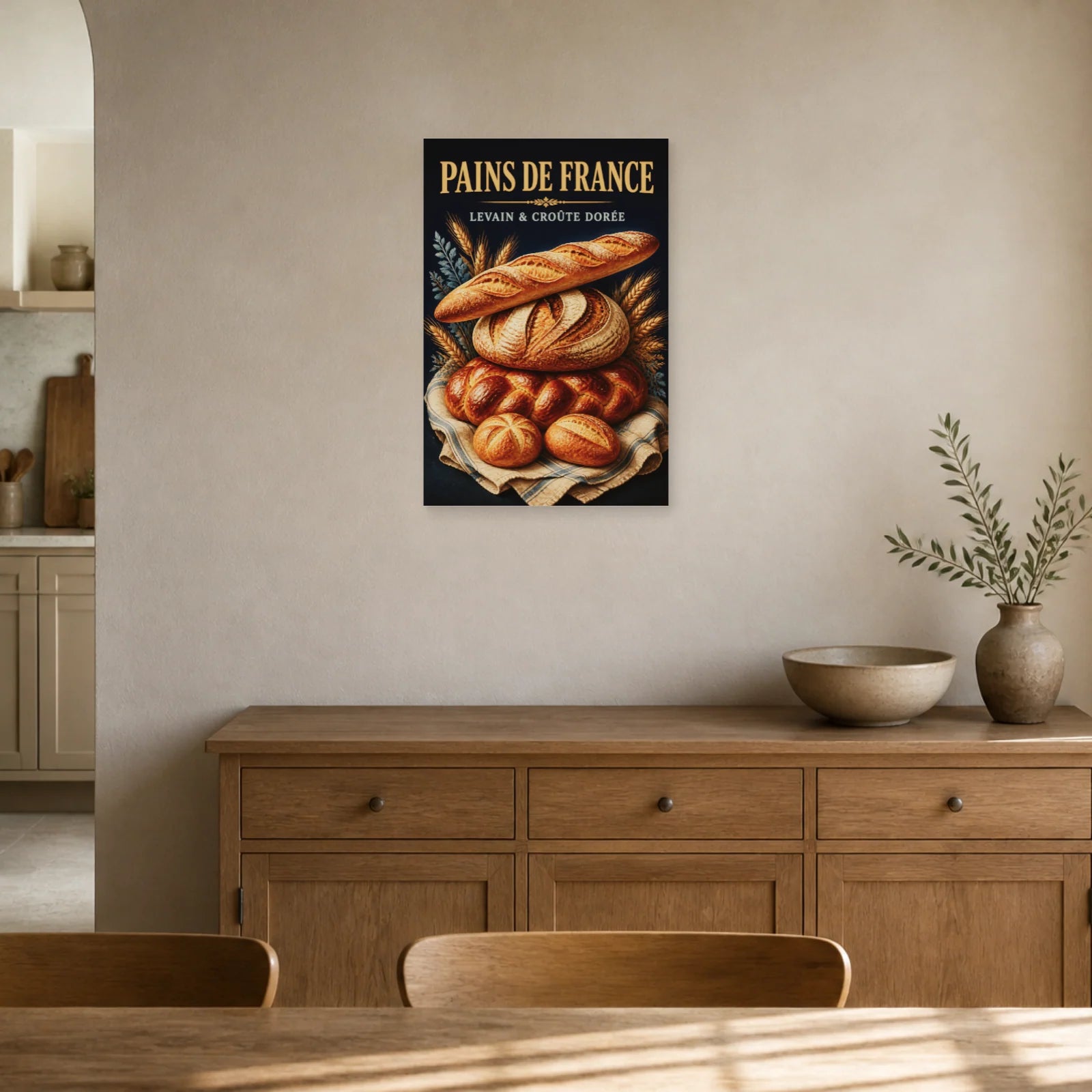 Affiche Pains de France – Levain & Croûte Dorée dans un salon - Art Virtuoso