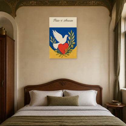 Affiche Paix & amour - Symboles graphiques dans une chambre - Art Virtuoso