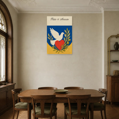 Affiche Paix & amour - Symboles graphiques dans une salle à manger - Art Virtuoso
