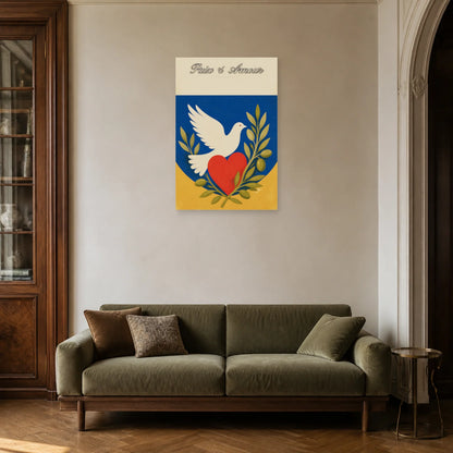 Affiche Paix & amour - Symboles graphiques dans un salon - Art Virtuoso