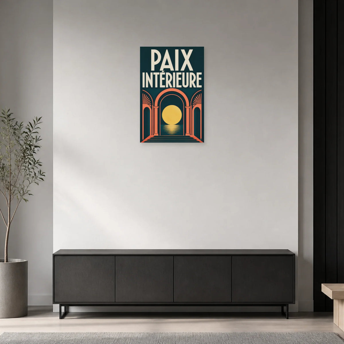 Affiche Paix intérieure – Arche solaire dans une entrée ou un couloir - Art Virtuoso