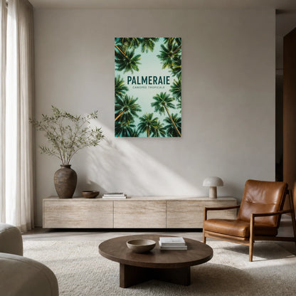 Affiche Palmeraie – Canopée tropicale dans un salon - Art Virtuoso