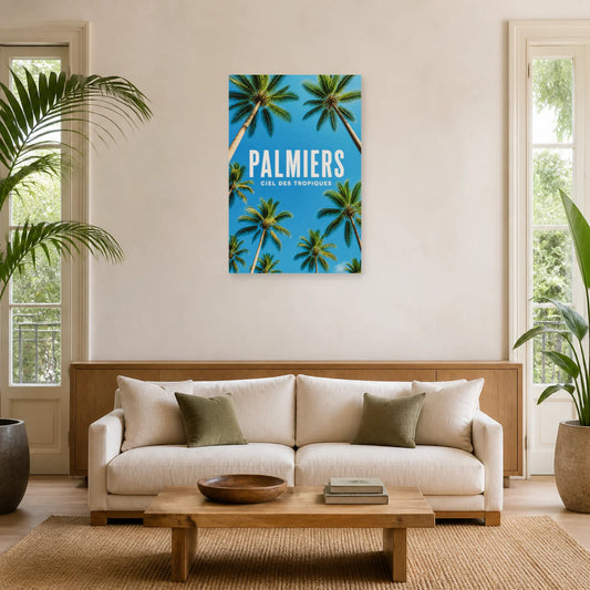 Affiche Palmiers – Sous le ciel bleu dans un salon - Art Virtuoso