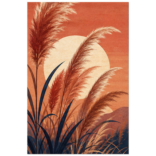 Pampas et soleil clair sur fond terre cuite, affiche 30 × 45 cm