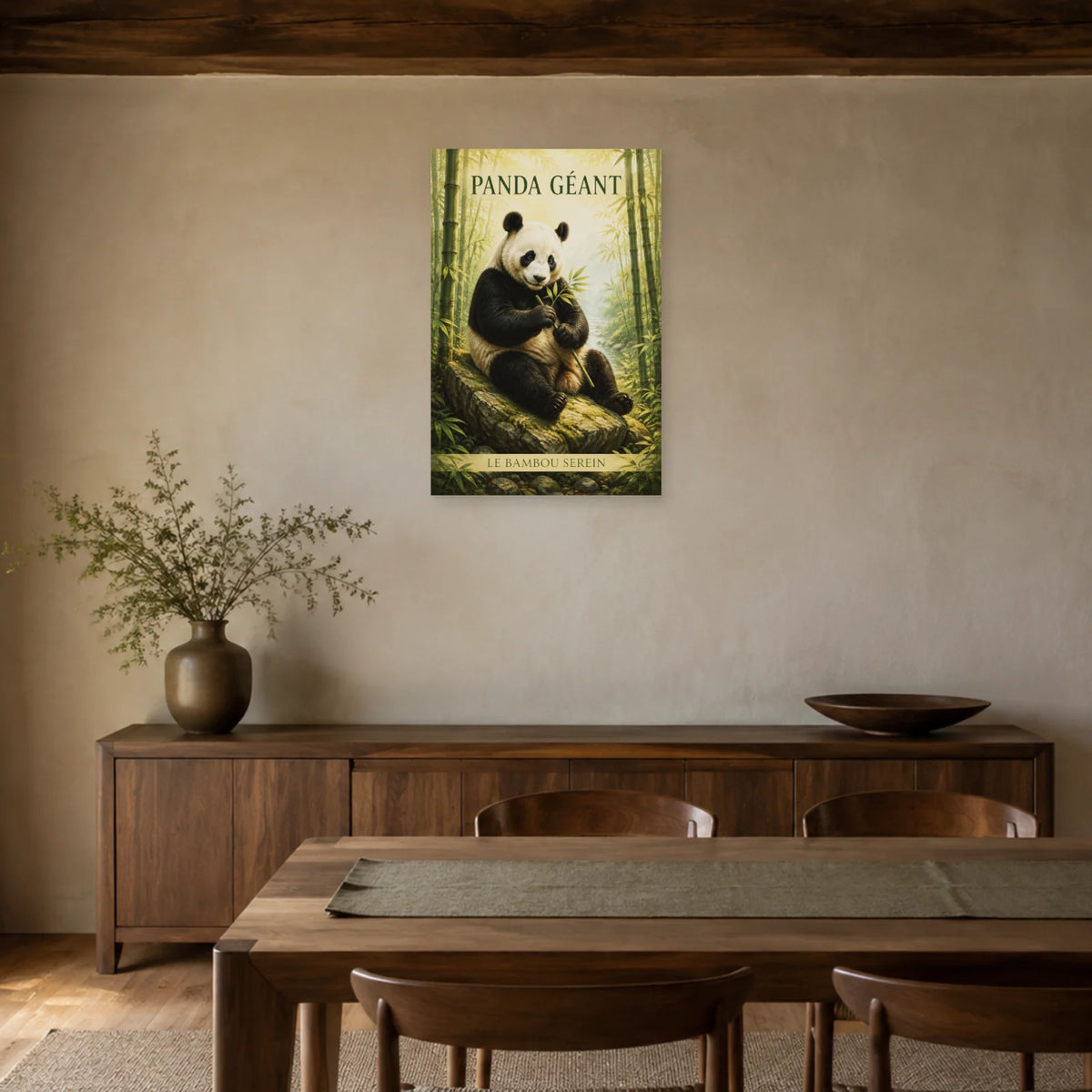 Affiche Panda géant, le bambou serein dans une salle à manger - Art Virtuoso
