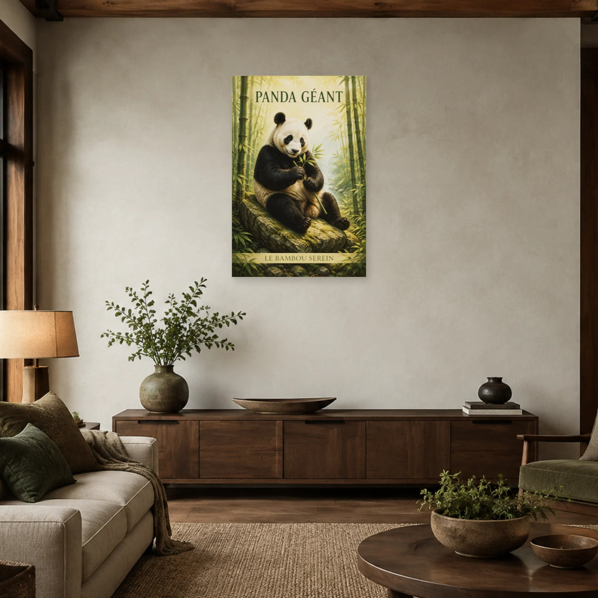 Affiche Panda géant, le bambou serein dans un salon - Art Virtuoso