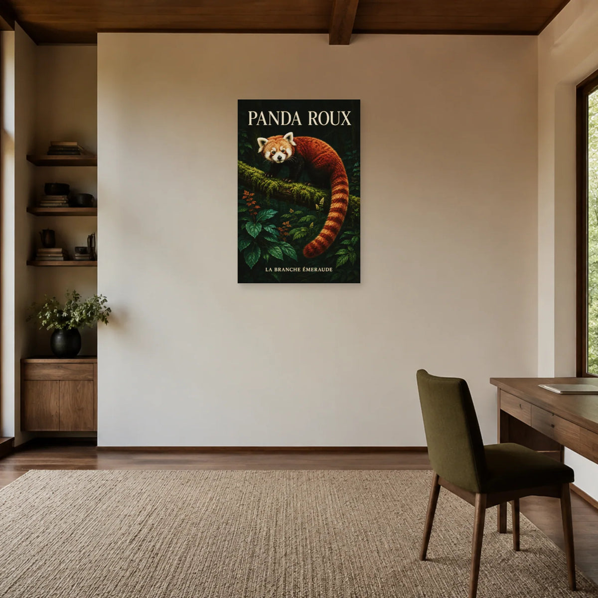 Affiche Panda roux, la branche émeraude dans un bureau - Art Virtuoso
