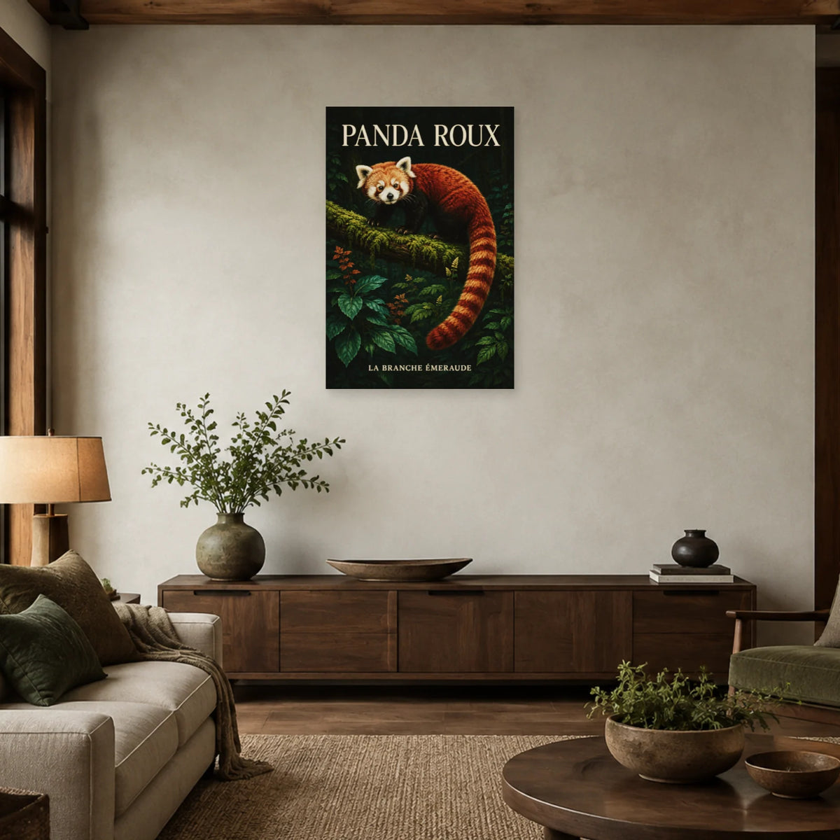 Affiche Panda roux, la branche émeraude dans un salon - Art Virtuoso