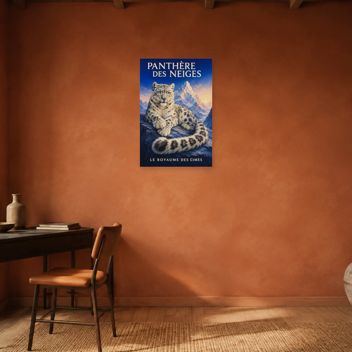 Affiche Panthère des neiges, le royaume des cimes dans un bureau - Art Virtuoso