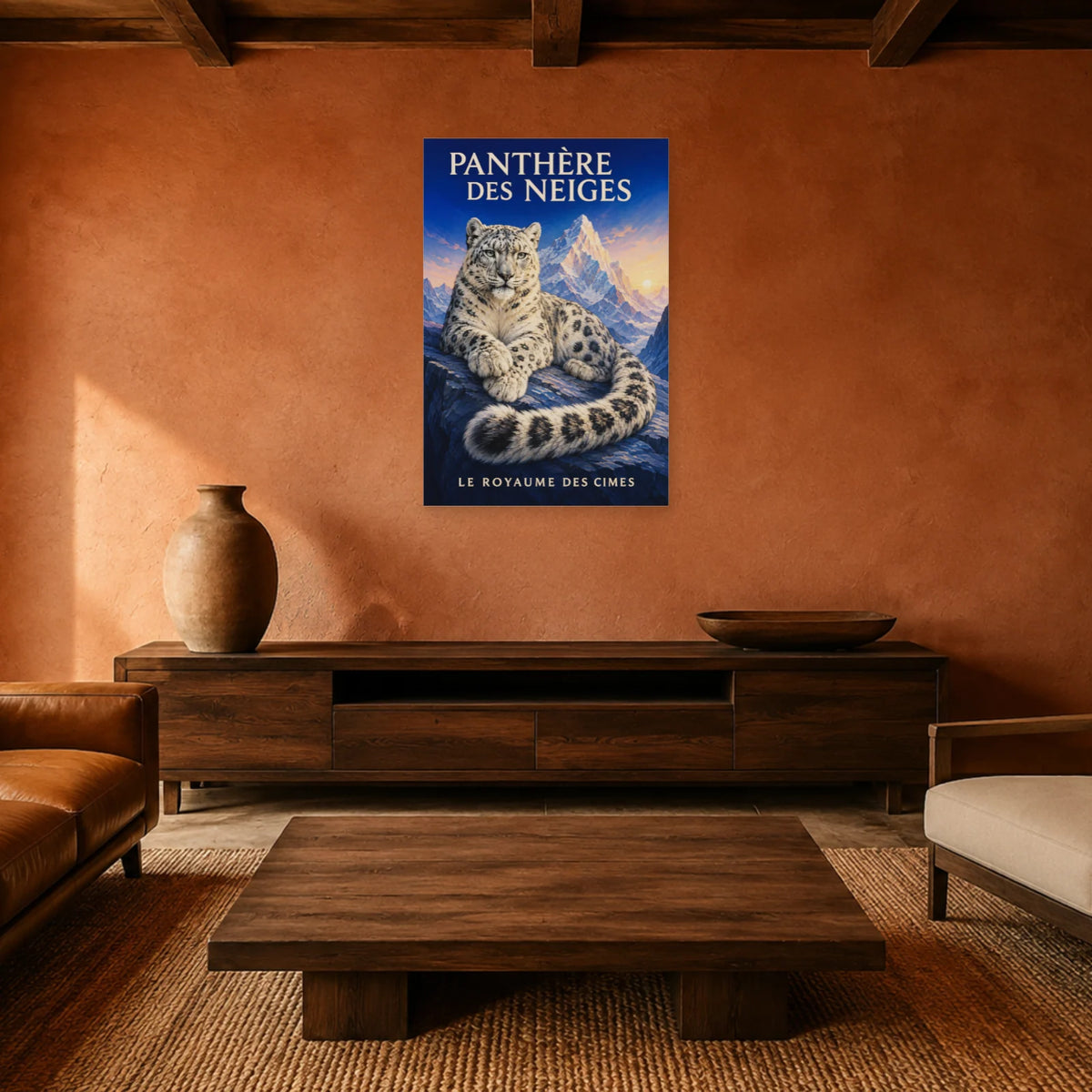 Affiche Panthère des neiges, le royaume des cimes dans un salon - Art Virtuoso