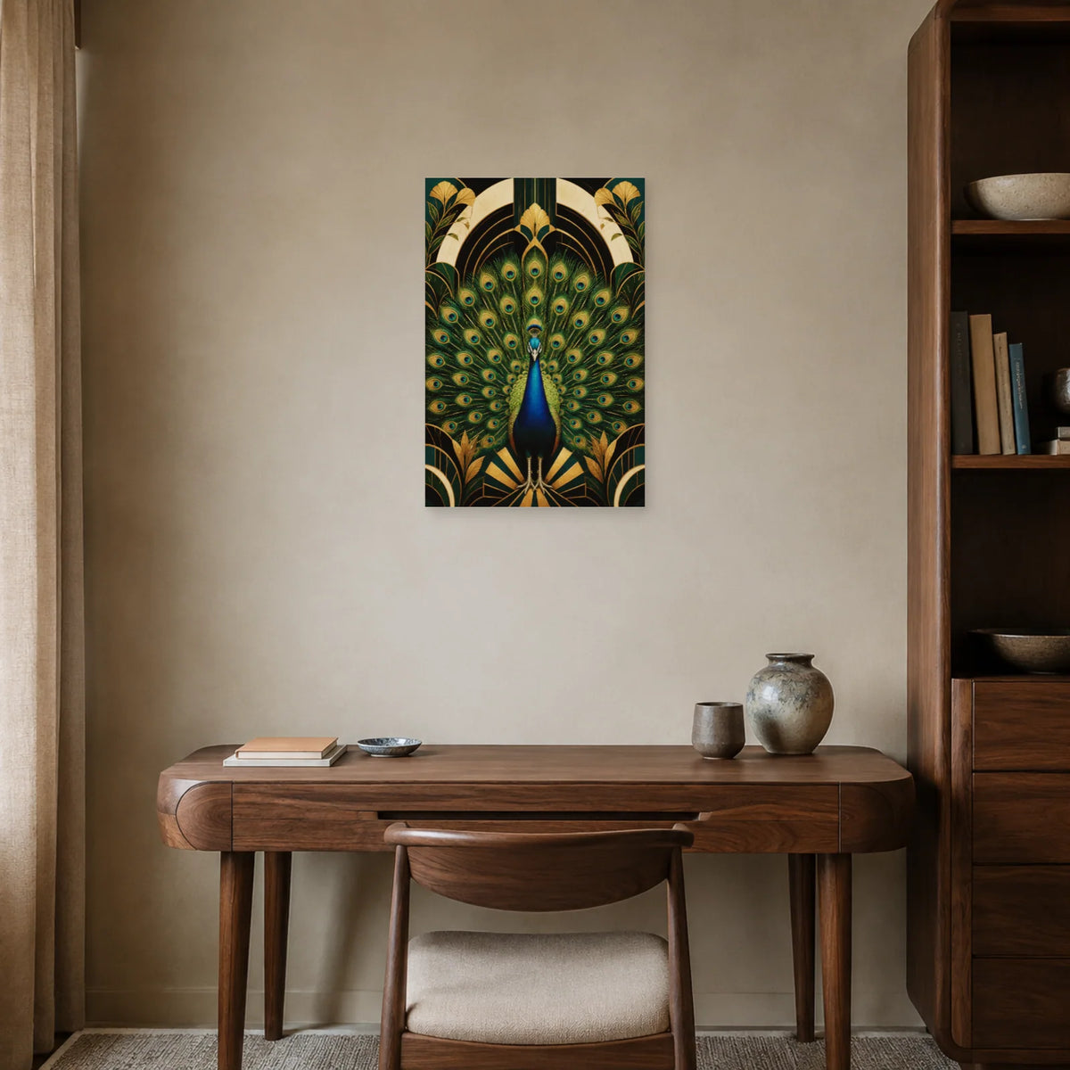 Affiche Paon émeraude - Élégance Art déco dans un bureau - Art Virtuoso