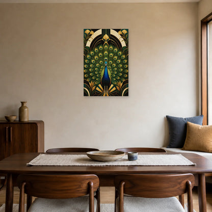 Affiche Paon émeraude - Élégance Art déco dans une salle à manger - Art Virtuoso