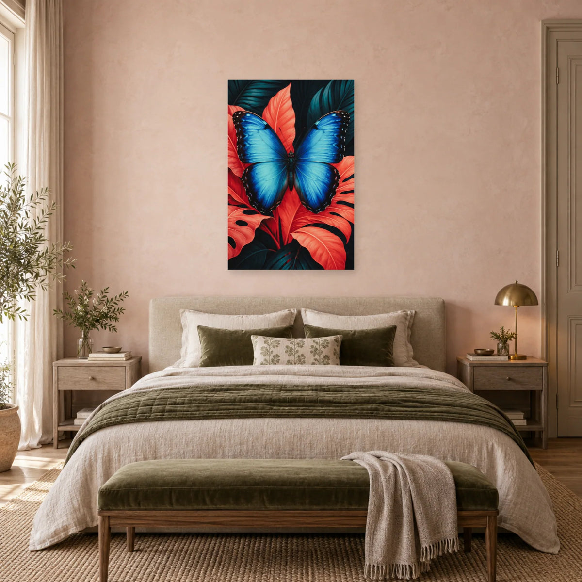Affiche Papillon bleu – Éclat tropical dans une chambre - Art Virtuoso