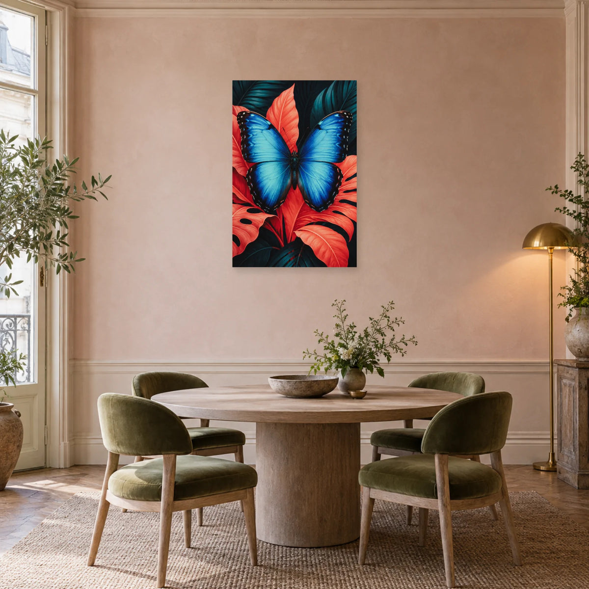 Affiche Papillon bleu – Éclat tropical dans une salle à manger - Art Virtuoso