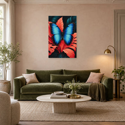 Affiche Papillon bleu – Éclat tropical dans un salon - Art Virtuoso