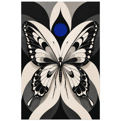 Affiche Papillon noir et blanc – Ailes graphiques, art optique / illustration graphique verticale, format 30 × 45 cm