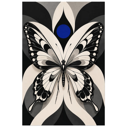 Affiche Papillon noir et blanc – Ailes graphiques, art optique / illustration graphique verticale, format 40 × 60 cm