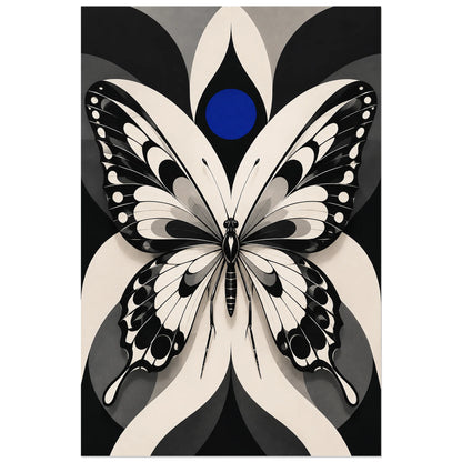 Affiche Papillon noir et blanc – Ailes graphiques, art optique / illustration graphique verticale, format 60 × 90 cm