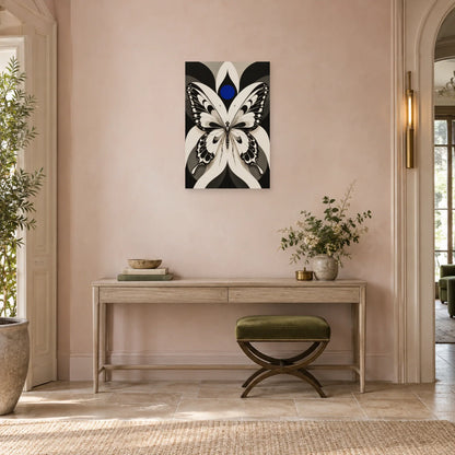 Affiche Papillon noir et blanc – Ailes graphiques dans une entrée ou un couloir - Art Virtuoso