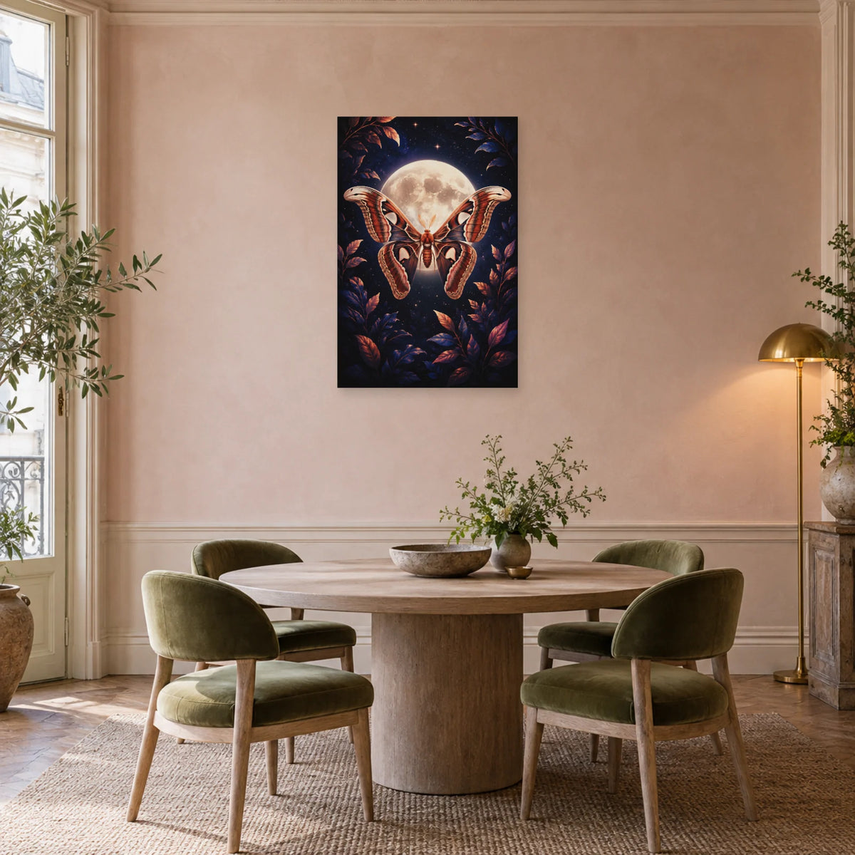Affiche Papillon de nuit – Lune magnétique dans une salle à manger - Art Virtuoso