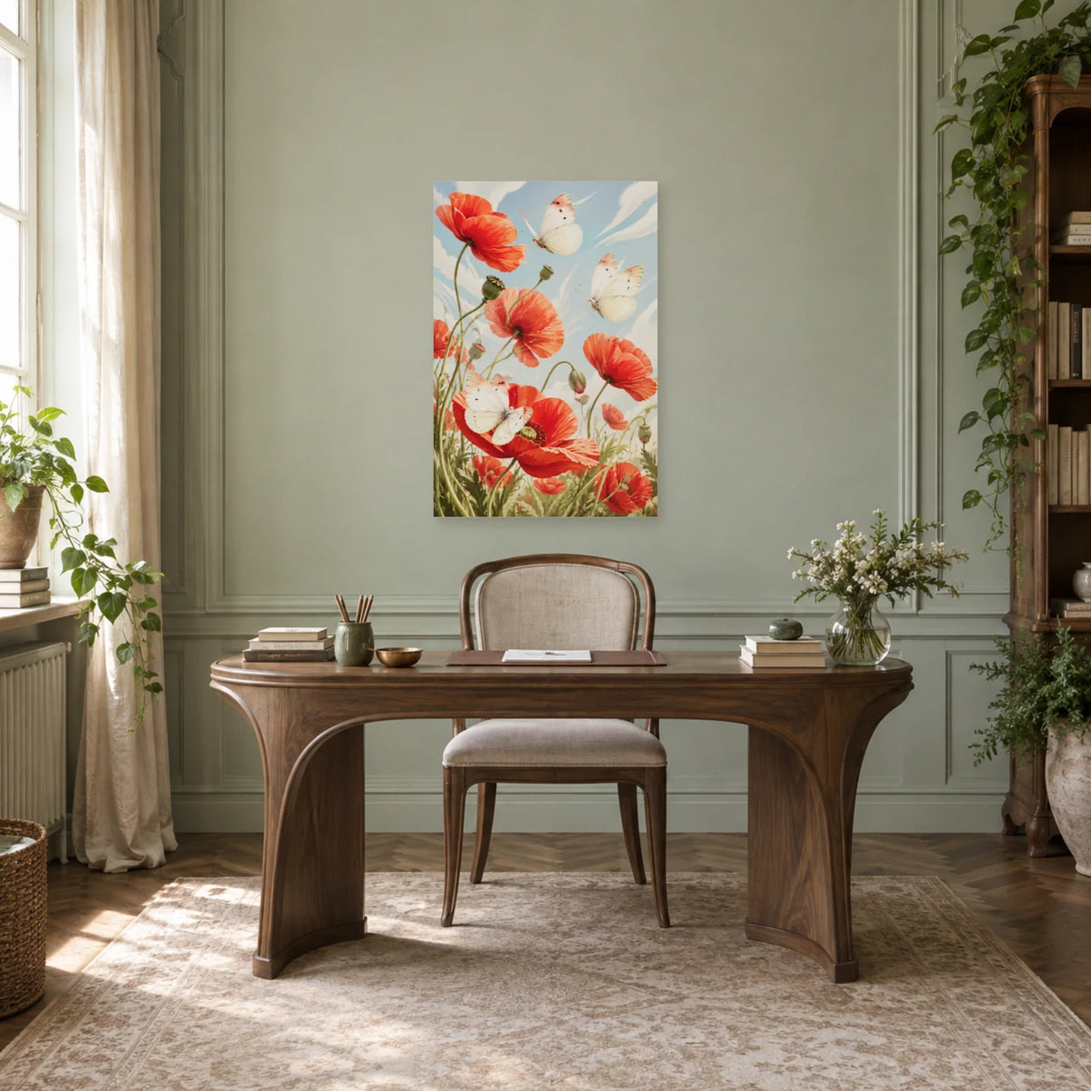 Affiche Papillons et coquelicots – Danse rouge dans un bureau - Art Virtuoso