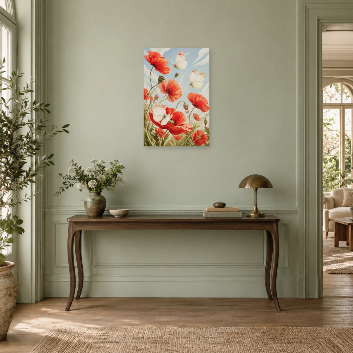 Affiche Papillons et coquelicots – Danse rouge dans une entrée ou un couloir - Art Virtuoso