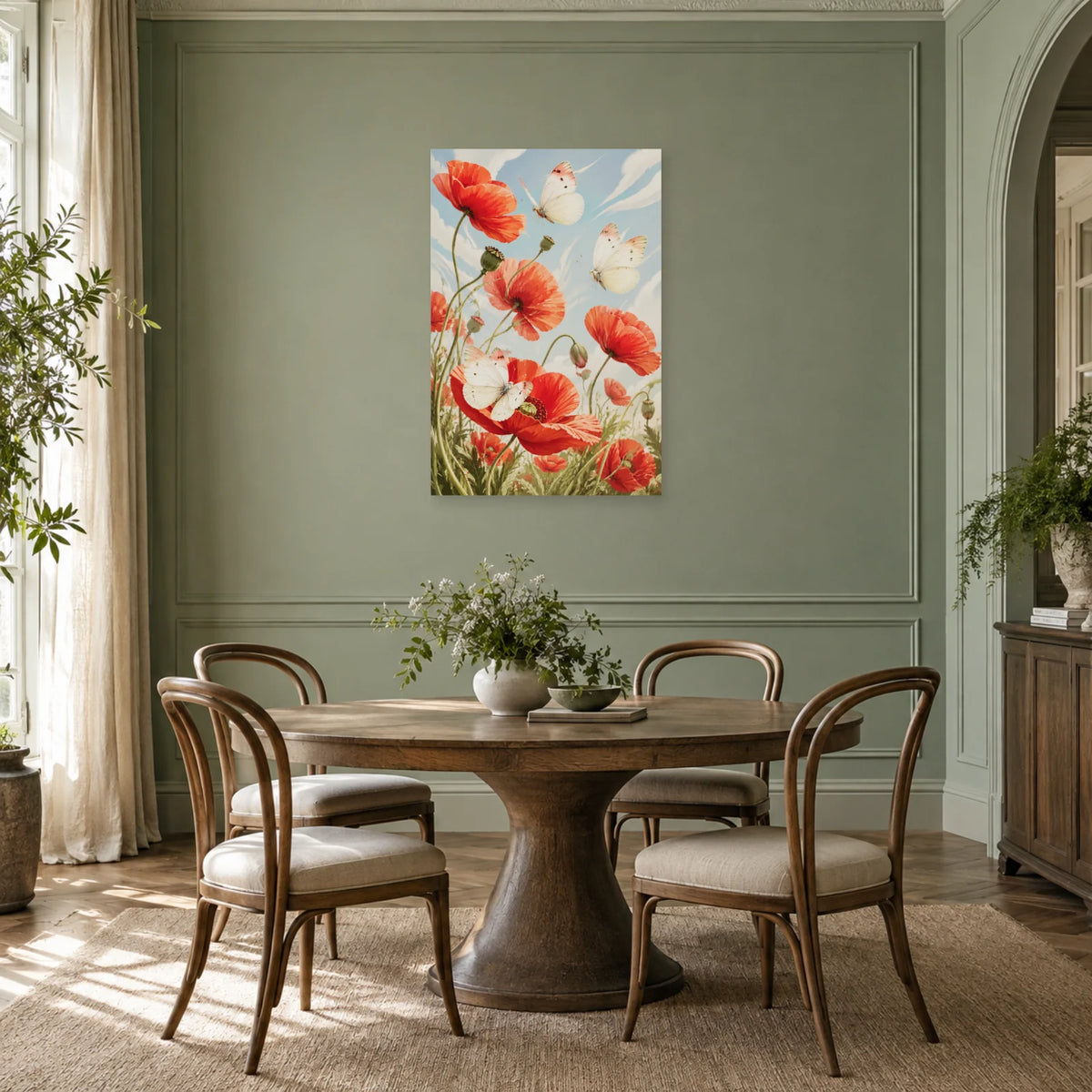 Affiche Papillons et coquelicots – Danse rouge dans une salle à manger - Art Virtuoso