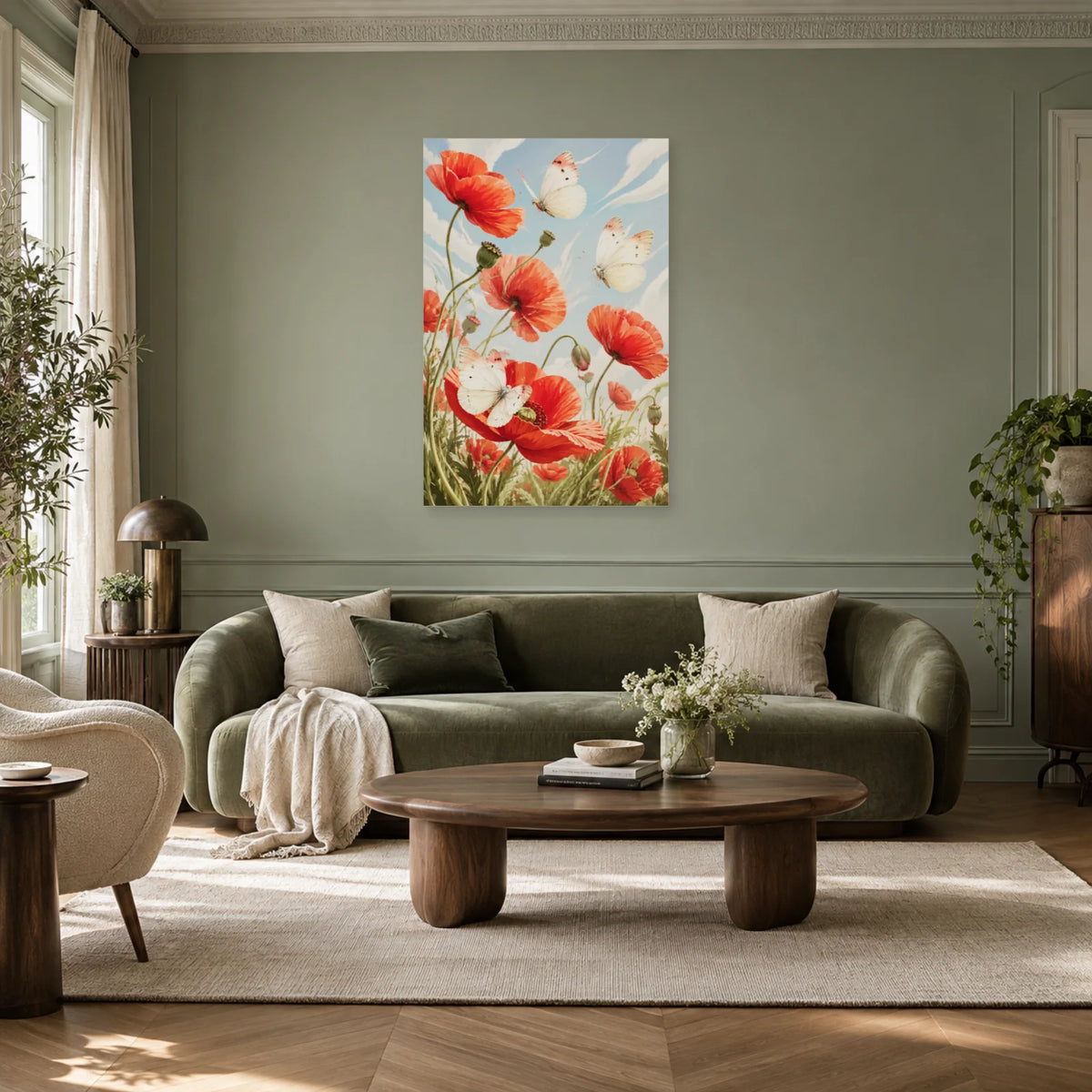 Affiche Papillons et coquelicots – Danse rouge dans un salon - Art Virtuoso