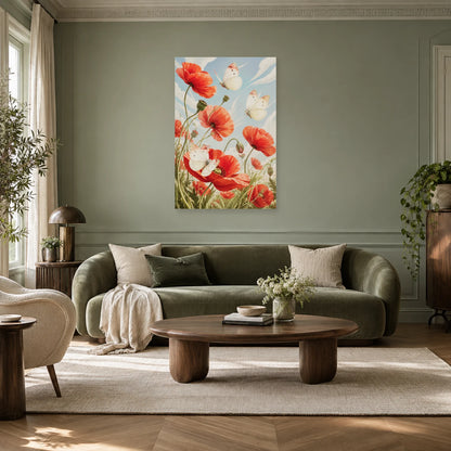 Affiche Papillons et coquelicots – Danse rouge dans un salon - Art Virtuoso