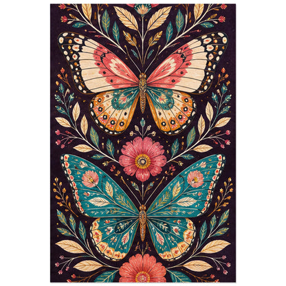 Papillons et feuillages colorés, affiche 60 × 90 cm