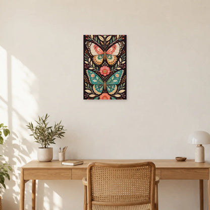 Affiche Papillons et fleurs bohèmes dans un bureau - Art Virtuoso