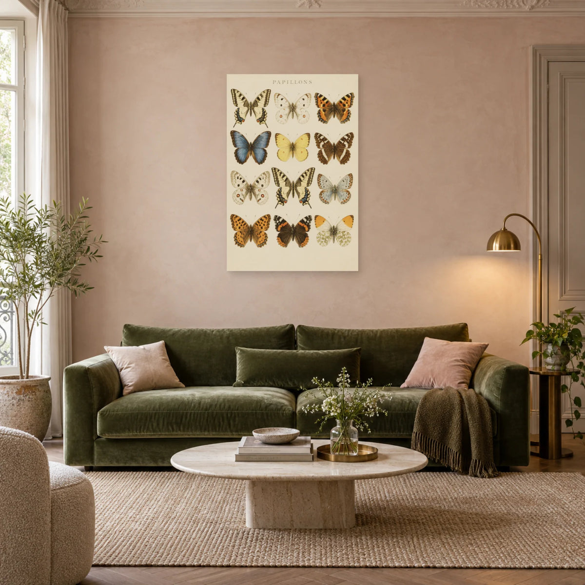 Affiche Papillons vintage – Cabinet lumineux dans un salon - Art Virtuoso