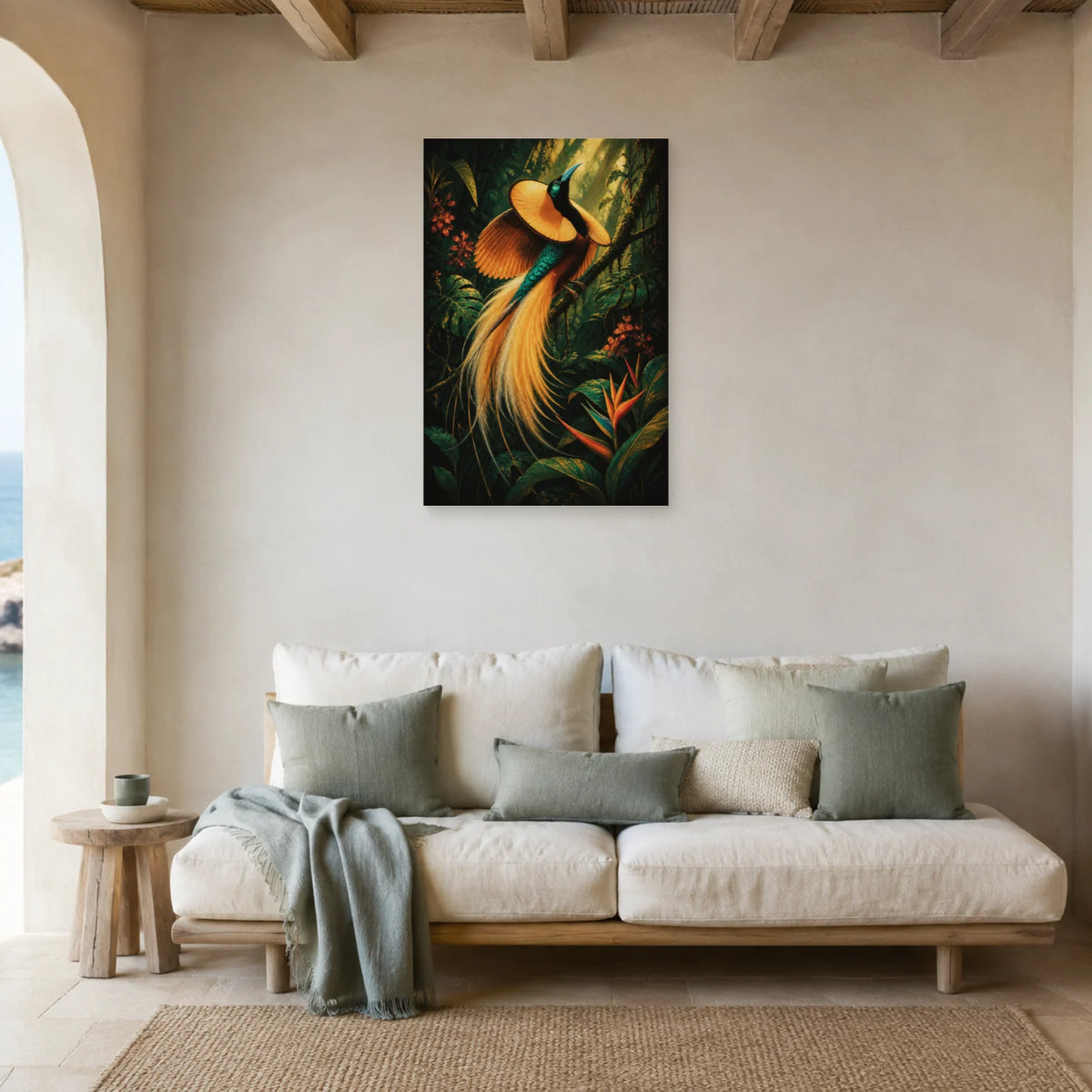 Affiche Paradisier dans la jungle dans un salon - Art Virtuoso