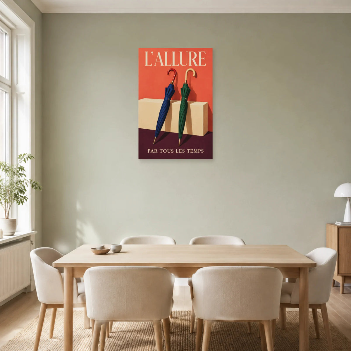 Affiche Parapluies, l’allure par tous les temps dans une salle à manger - Art Virtuoso