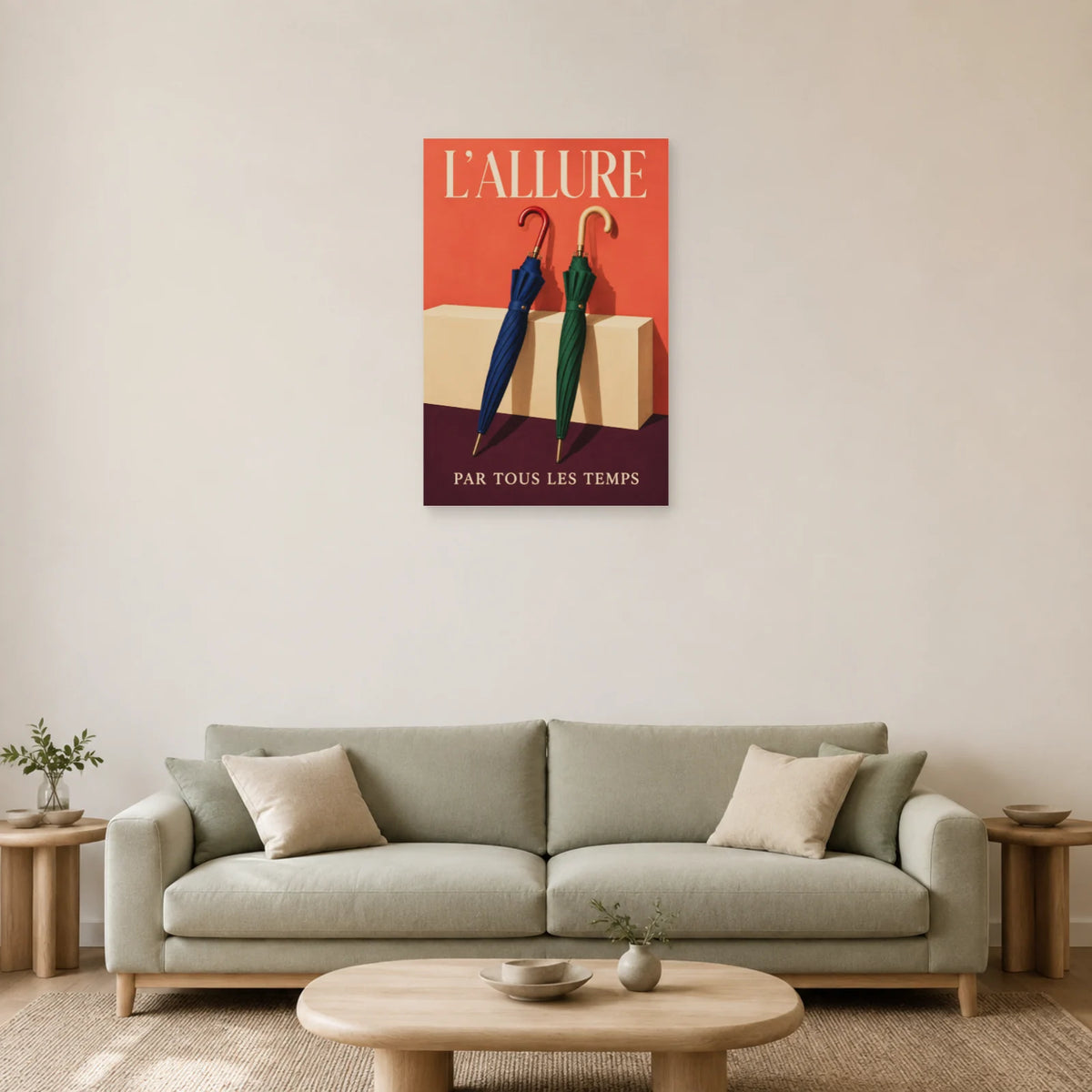 Affiche Parapluies, l’allure par tous les temps dans un salon - Art Virtuoso