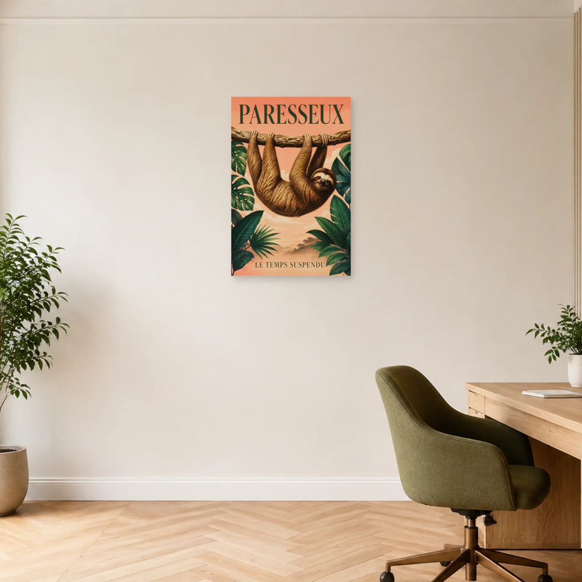 Affiche Paresseux, le temps suspendu dans un bureau - Art Virtuoso