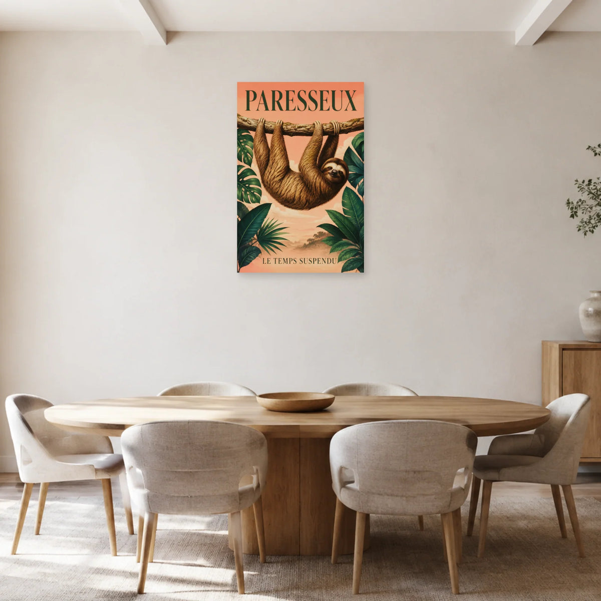 Affiche Paresseux, le temps suspendu dans une salle à manger - Art Virtuoso